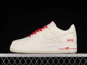 Supreme x Nike Air Force 1'07 Low Cream White Red Collaboration Air Force 1 Low Top Casual Skate Shoes SU0220-001 Reps