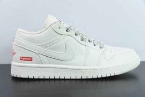 ELA43653843 Supreme x Nike Air Jordan 1 Collaboration White Low Top Retro Culture Skate Shoes WG8850-002