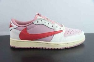 MFQ51367142 Travis Scott x FDx Air Jordan 1 OG SP Reverse Swoosh Triple Collaboration Low Top Basketball Shoes Pink IQ7604-101