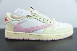 MFQ51367142 Travis Scott x FDxAir Jordan 1 OG SP Reverse Swoosh Triple Collaboration Low Top Basketball Shoes Cream Yellow Pink IQ7604-102