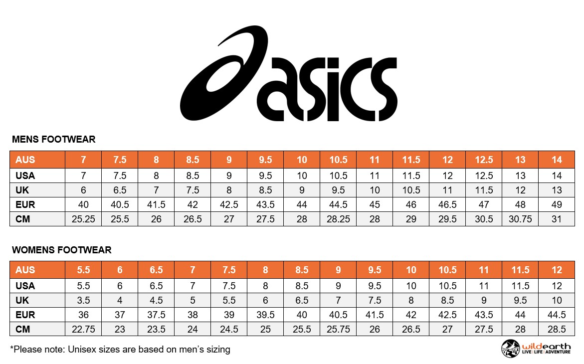 Asics size chart